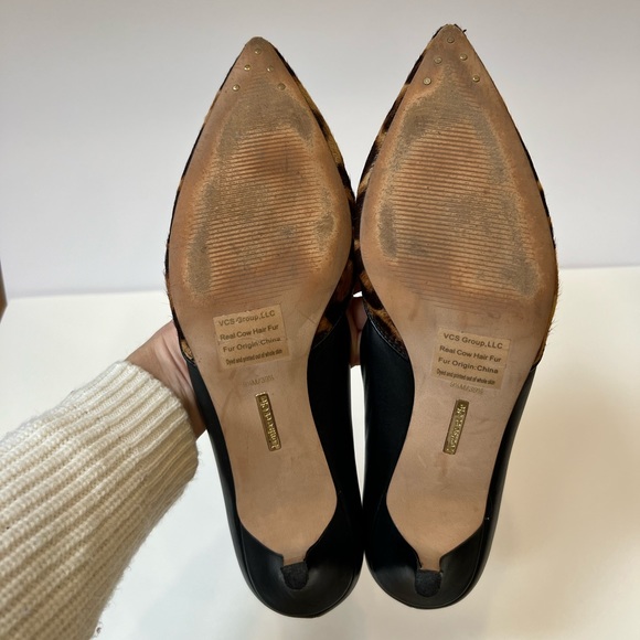 Louise Et Cie Kitten Heel Leather Heels with Calf Hair Leopard Print Toe 9.5 - Picture 8 of 11